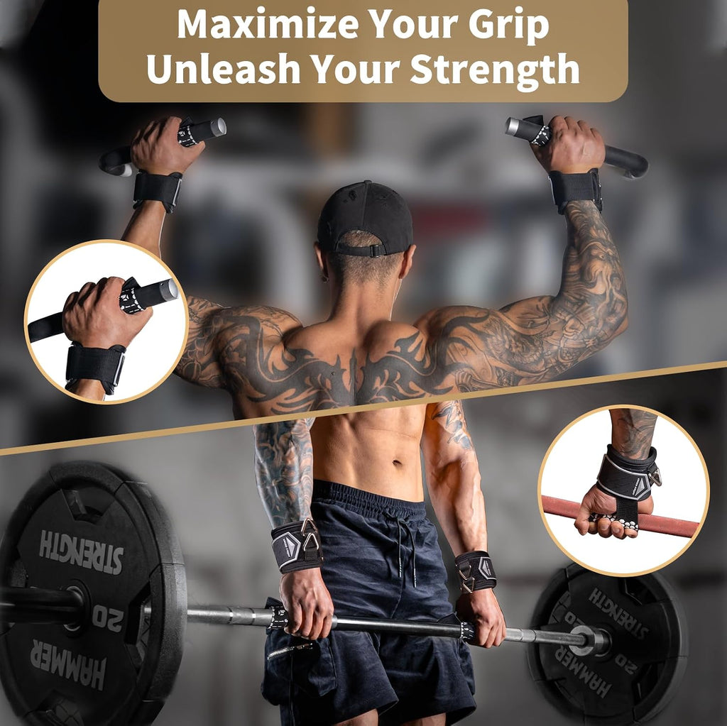 MOST GRIP Non-Slip Weightlifting Wrist Straps D-Ring 2-in-1 Exercise