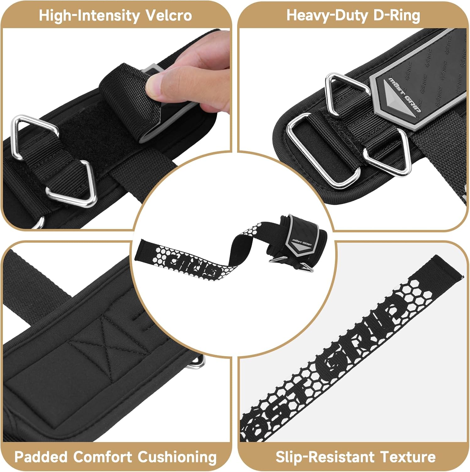 MOST GRIP Non-Slip Weightlifting Wrist Straps D-Ring 2-in-1 Exercise