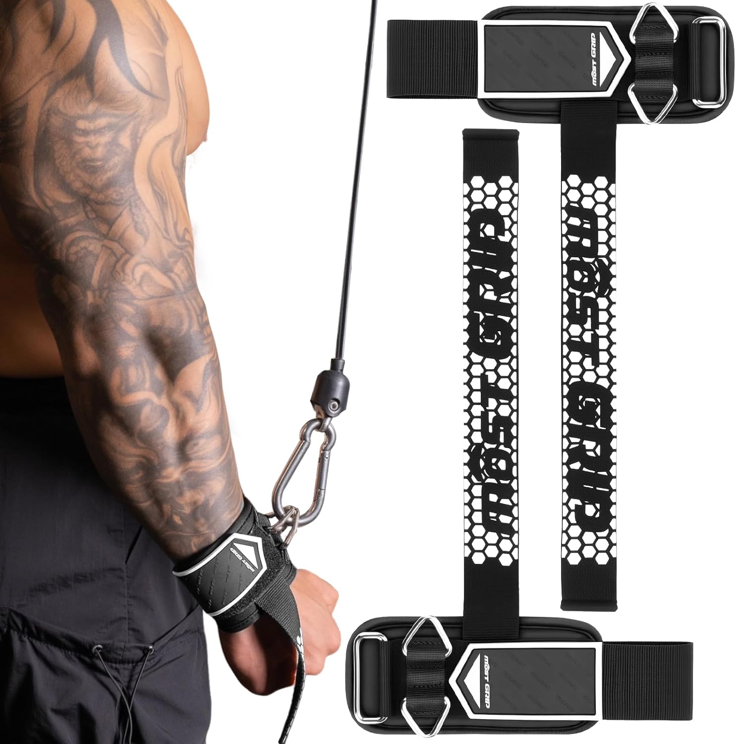 MOST GRIP Non-Slip Weightlifting Wrist Straps D-Ring 2-in-1 Exercise